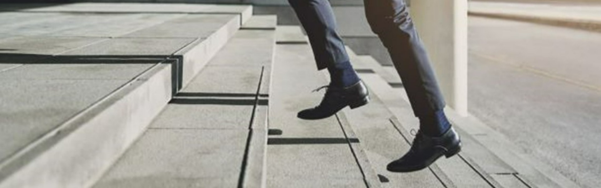 A person running up stairs. 